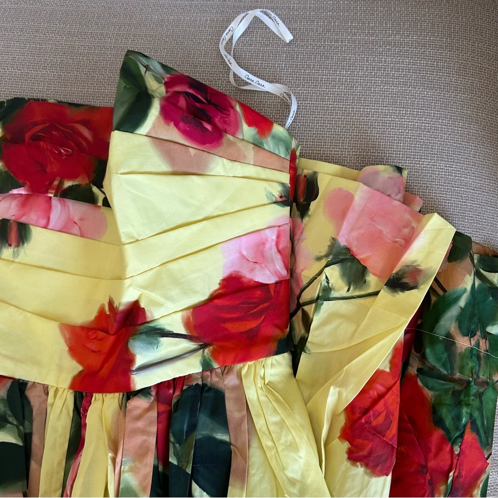 Cara Cara Daria Midi Dress - Le Rose Yellow Red Floral Strapless Cocktail Weddin - Picture 6 of 12
